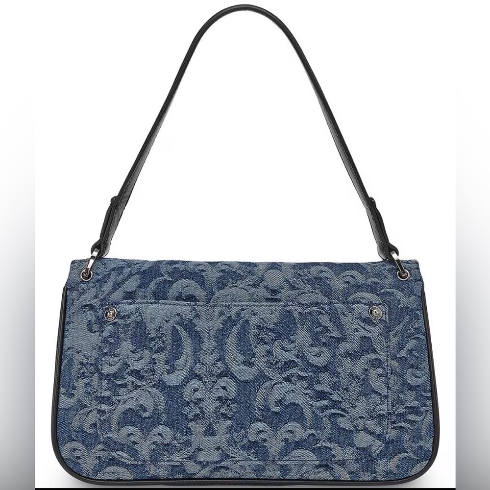 NWT KARL LAGERFELD PARIS Nadine Denim Shoulder Bag—Silver Chain Detail W/ Dusty - Picture 2 of 6